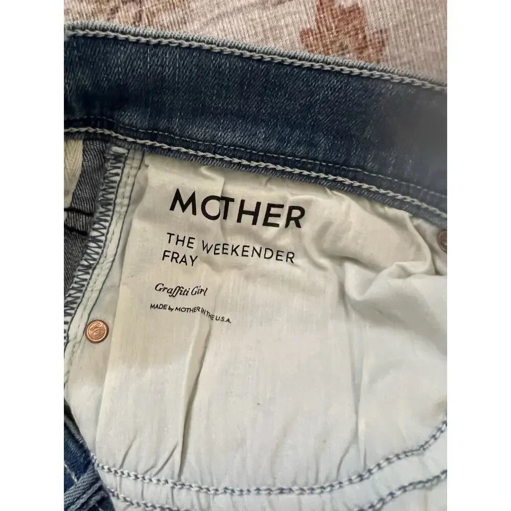 Mother The Weekender Fray Graffiti Girl Flare Jeans Distressed Stretch Size 30 - Picture 7 of 12